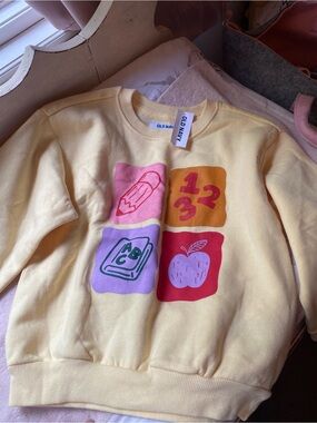 Old Navy Yellow Kids Graphic Sweatshirt with Multicolor School Blocks